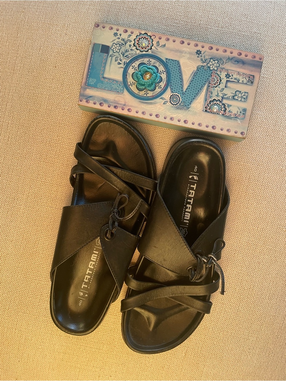 Birkenstock Tatami Black Leather Slip On Sandals